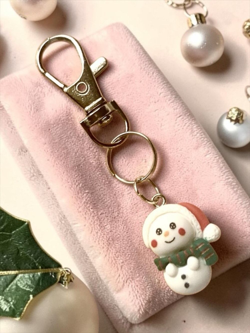 Festive Snowman Toggle Keychain with Red & Green Accents Handmade NWT
